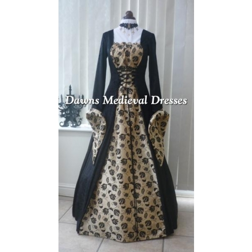 Medieval Gothic black and Gold Taffeta dress